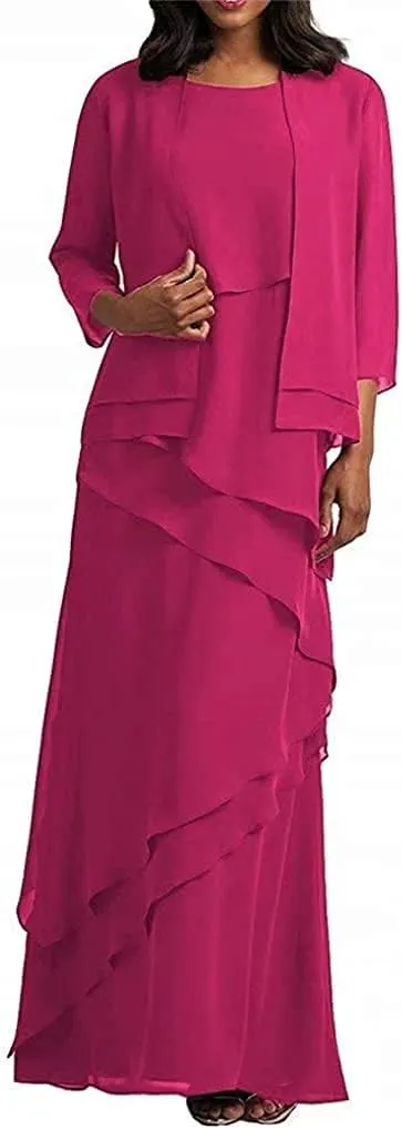 Ladies Bridal Ball Gown Wedding Chiffon Beaded Evening Dress Fuchsia US2