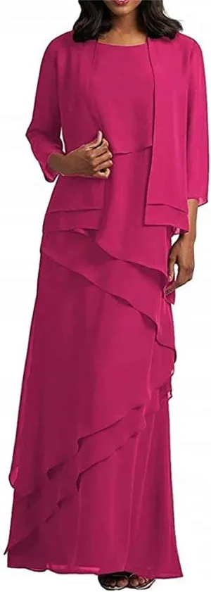 Ladies Bridal Ball Gown Wedding Chiffon Beaded Evening Dress Fuchsia US2