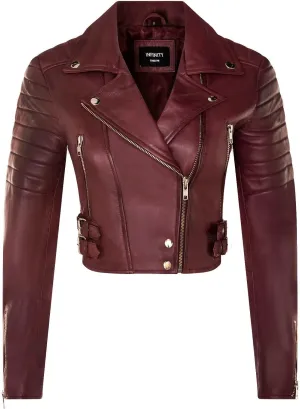 Ladies Cropped Jacket Short Body Gothic Top Chic Biker REAL LEATHER Jacket