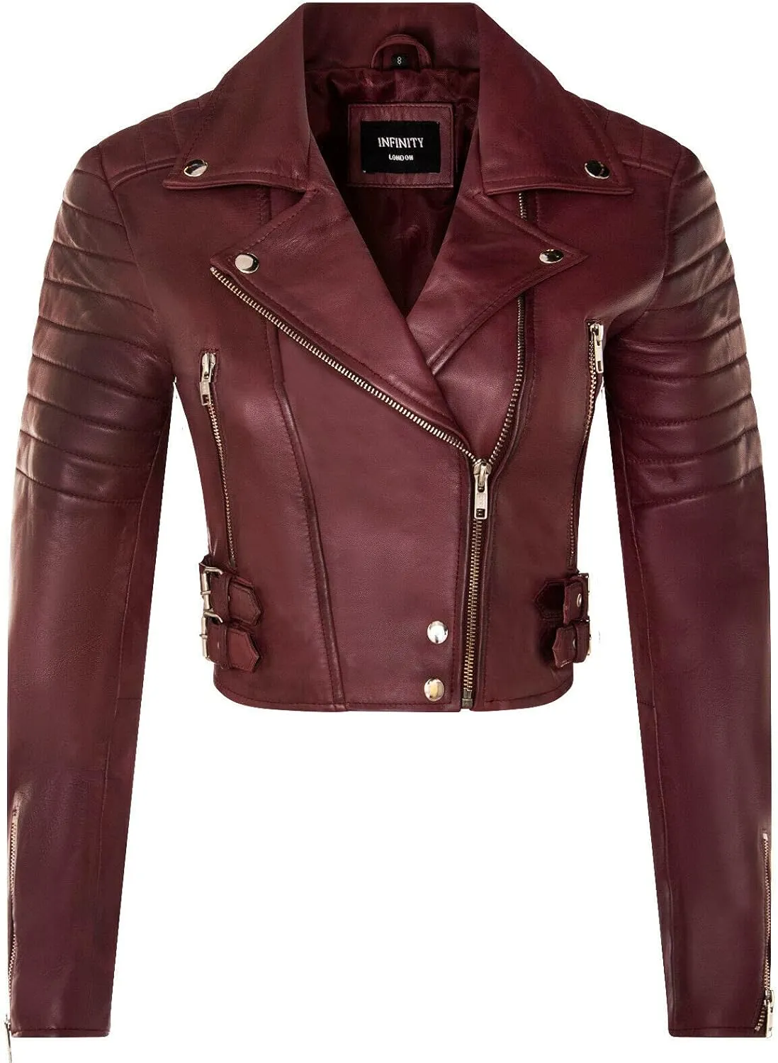 Ladies Cropped Jacket Short Body Gothic Top Chic Biker REAL LEATHER Jacket