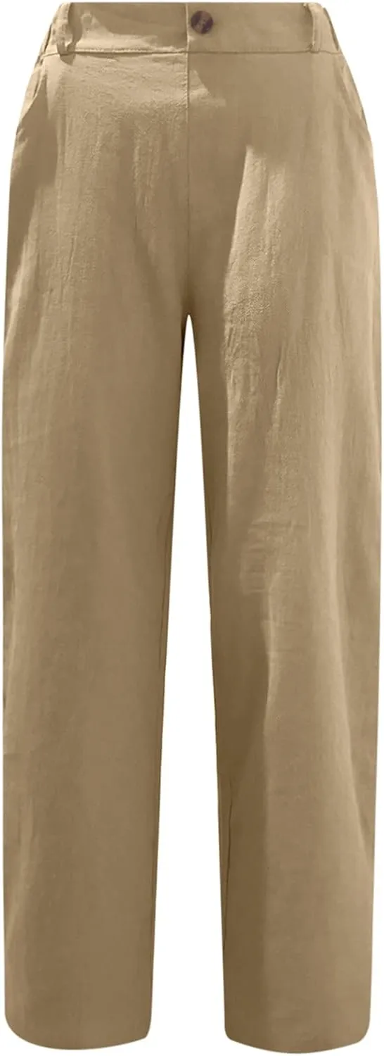 Lastesso Linen Pants Women Spring Summer Lounge Capris Vintage High Waist Straight Cotton Linen Pants Loose Ladies Trouser