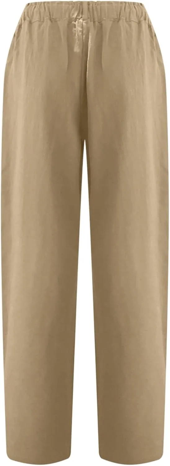 Lastesso Linen Pants Women Spring Summer Lounge Capris Vintage High Waist Straight Cotton Linen Pants Loose Ladies Trouser