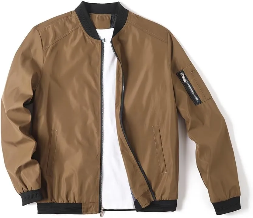 Lavnis Men's Flight Bomber Jacket Lightweight Softshell Coat Sportwear Zipper Windbreaker