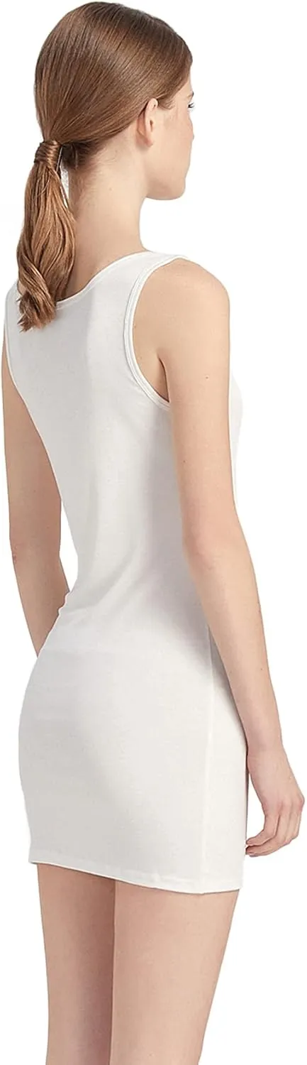 Liang Rou Women's Mini-Ribbed Stretch Scoop Neck Extra Long Tank Top