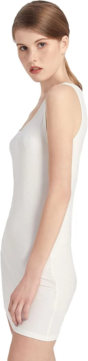 Liang Rou Women's Mini-Ribbed Stretch Scoop Neck Extra Long Tank Top
