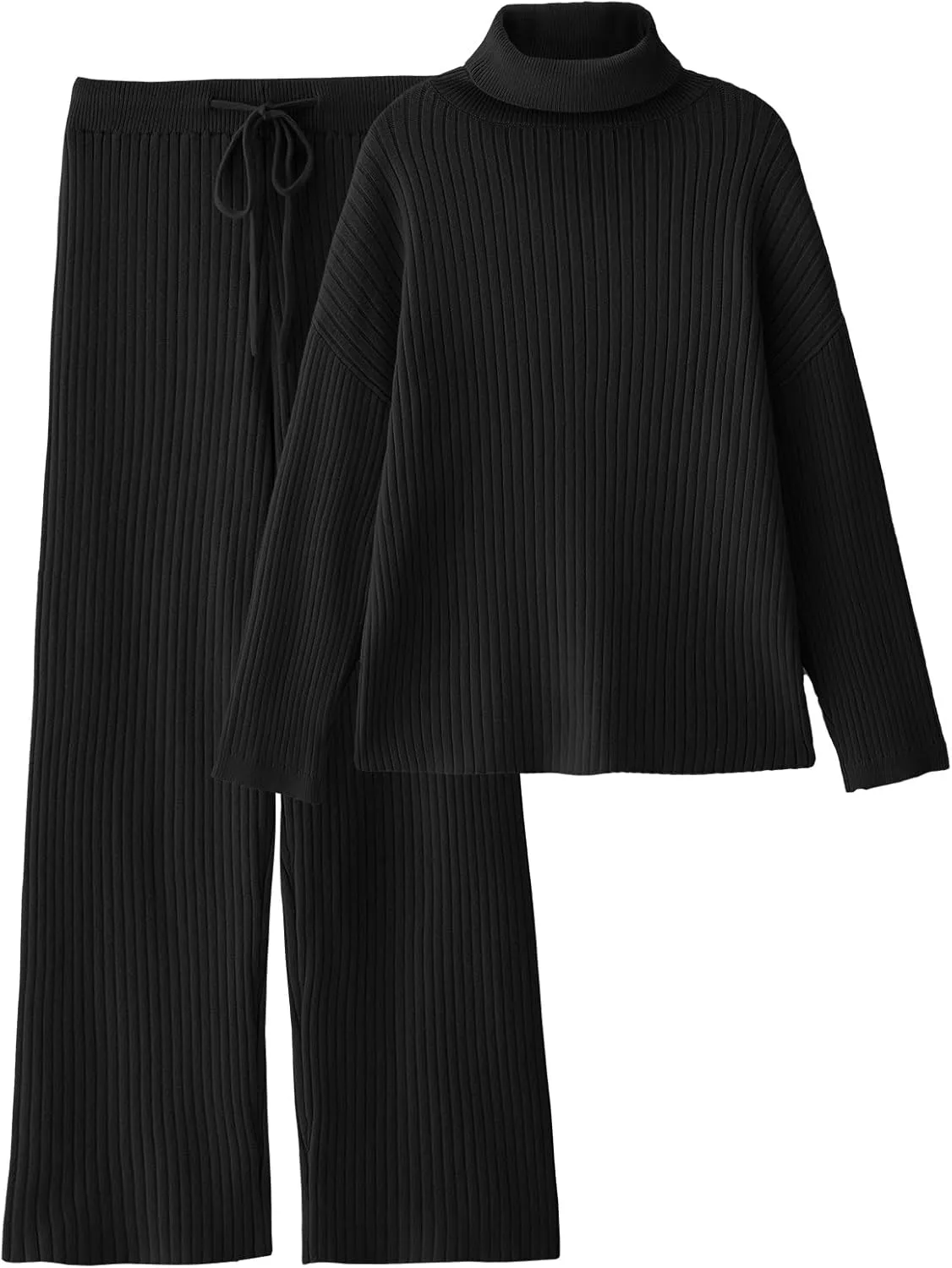LILLUSORY Women's 2 Piece Outfits Turtleneck Sweaters Lounge Set and Wide Leg Pants Cozy Knit Sweatsuit Sets