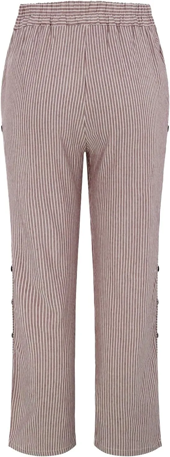 Linen Capri Pants for Women 2025 Elastic Waist Side Back Four Pockets 9/10 Pants Straight Leg Lounge Trousers with