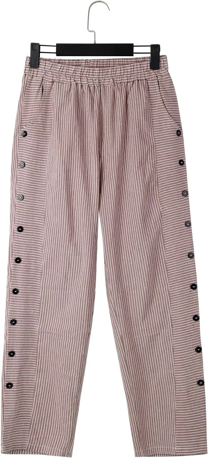 Linen Capri Pants for Women 2025 Elastic Waist Side Back Four Pockets 9/10 Pants Straight Leg Lounge Trousers with