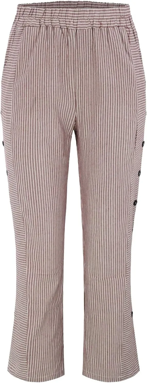 Linen Capri Pants for Women 2025 Elastic Waist Side Back Four Pockets 9/10 Pants Straight Leg Lounge Trousers with