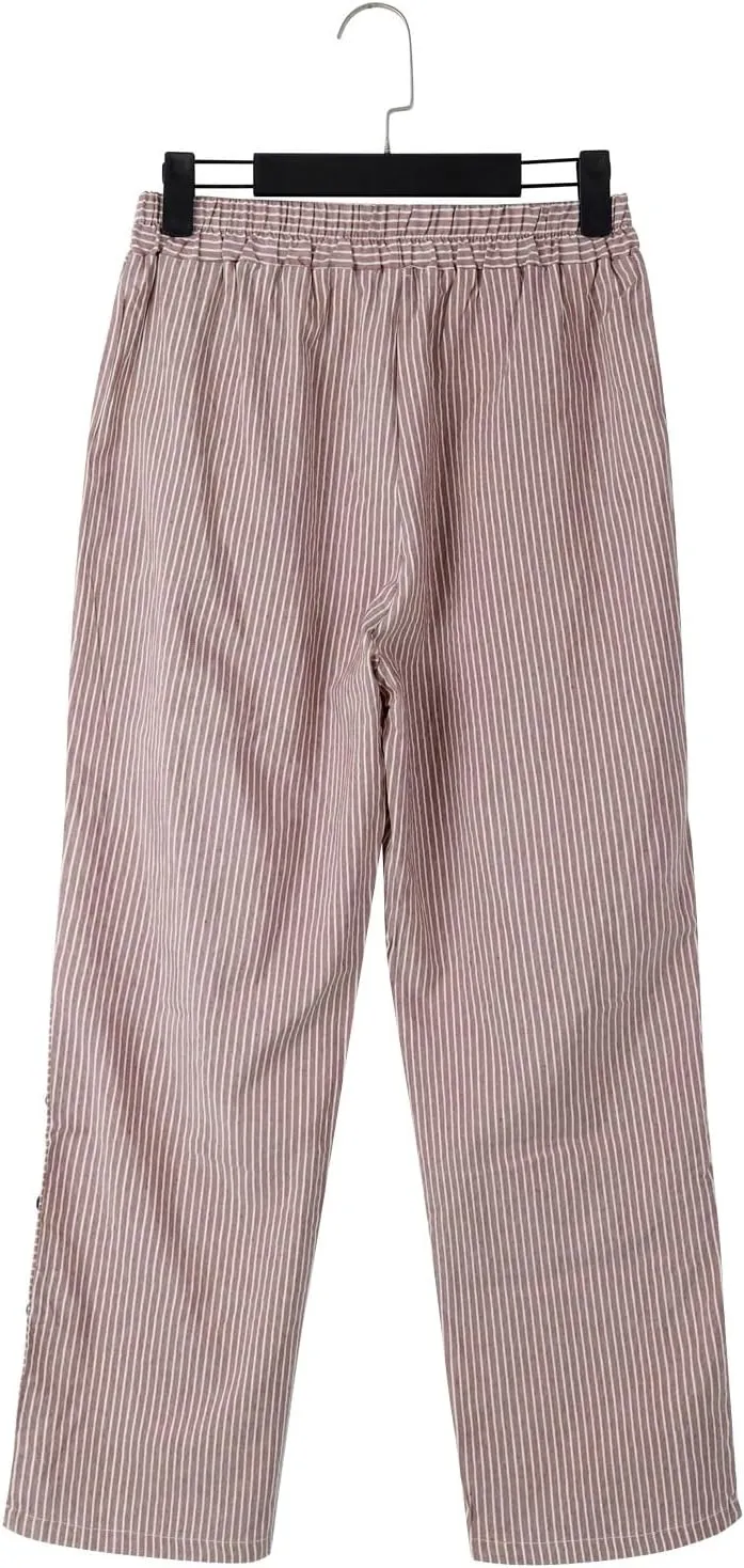 Linen Capri Pants for Women 2025 Elastic Waist Side Back Four Pockets 9/10 Pants Straight Leg Lounge Trousers with