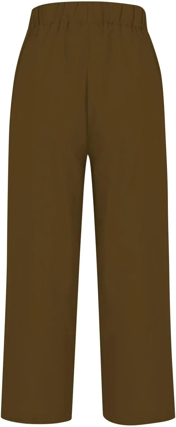 Linen Capri Pants for Women High Waisted Straight Leg Cropped Lounge Pant Comfy Soft Gauze Trousers with Pockets