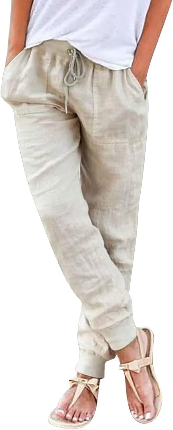 Linen Palazzo Pants for Women Casual High Waist Lightweight Summer Palazzo Trouser with Pockets Ladies Wide Leg Pants