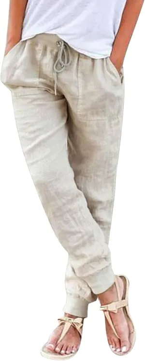 Linen Palazzo Pants for Women Casual High Waist Lightweight Summer Palazzo Trouser with Pockets Ladies Wide Leg Pants