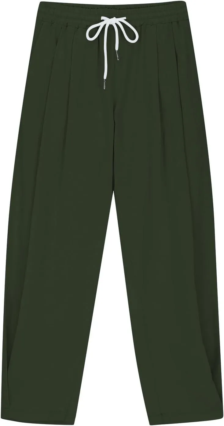 Linen Pants for Girls Summer Casual Loose Lightweight Solid Harem Pants Kids Drawstring Wide Leg Trousers with Pocket