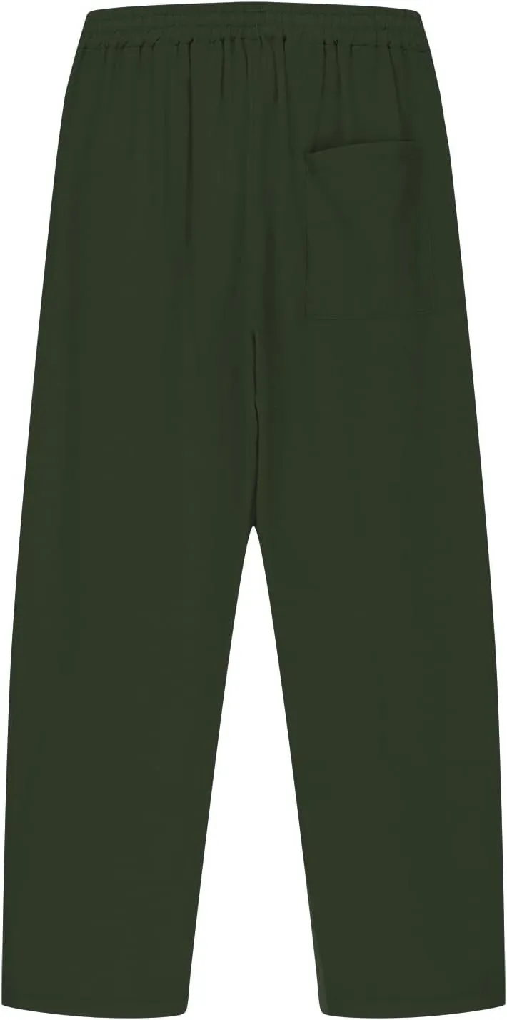 Linen Pants for Girls Summer Casual Loose Lightweight Solid Harem Pants Kids Drawstring Wide Leg Trousers with Pocket