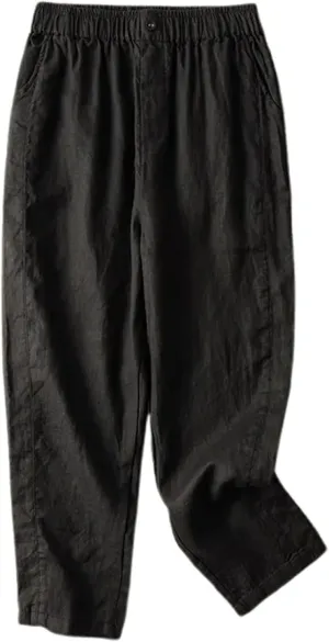Linen Pants for Women 2025 Casual Summer High Elastic Waist Wide Leg Baggy Pants Comfort Beach Trousers with Pockets