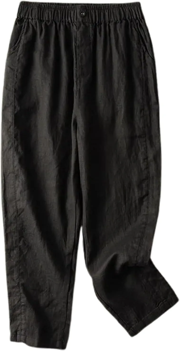 Linen Pants for Women 2025 Casual Summer High Elastic Waist Wide Leg Baggy Pants Comfort Beach Trousers with Pockets