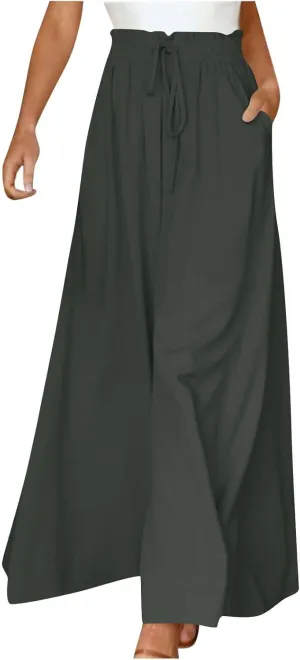 Linen Pants for Women Summer Drawstring Wide Leg Pants Flowy High Waisted Pant Loose Casual Palazzo Pant