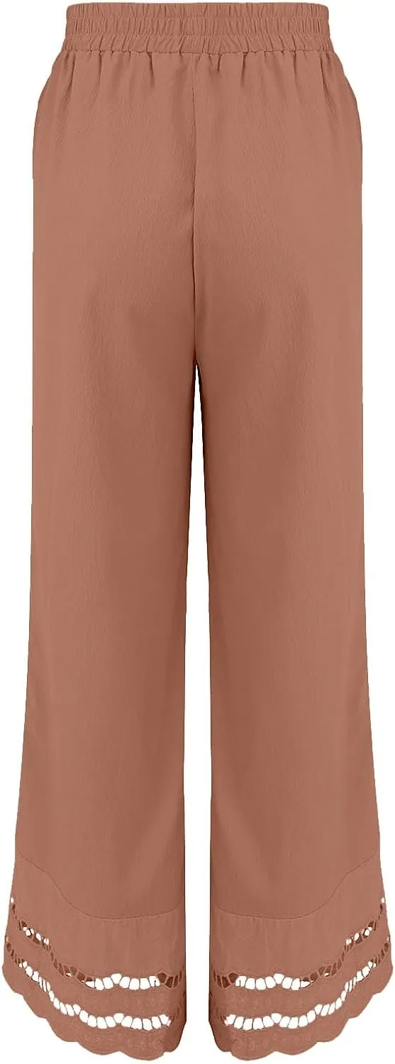 Linen Pants for Women Summer High Waist Elastic Straight Leg Lounge Pant 2025 Loose Lightweight Beach Trousers