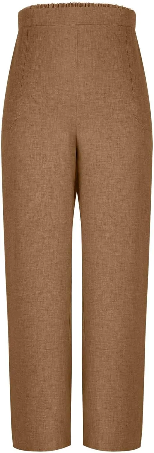 Linen Pants for Womens Summer Drawstring Waist Wide Leg Trousers Loose Linen Lightweight Pant Casual Beach Long Slacks