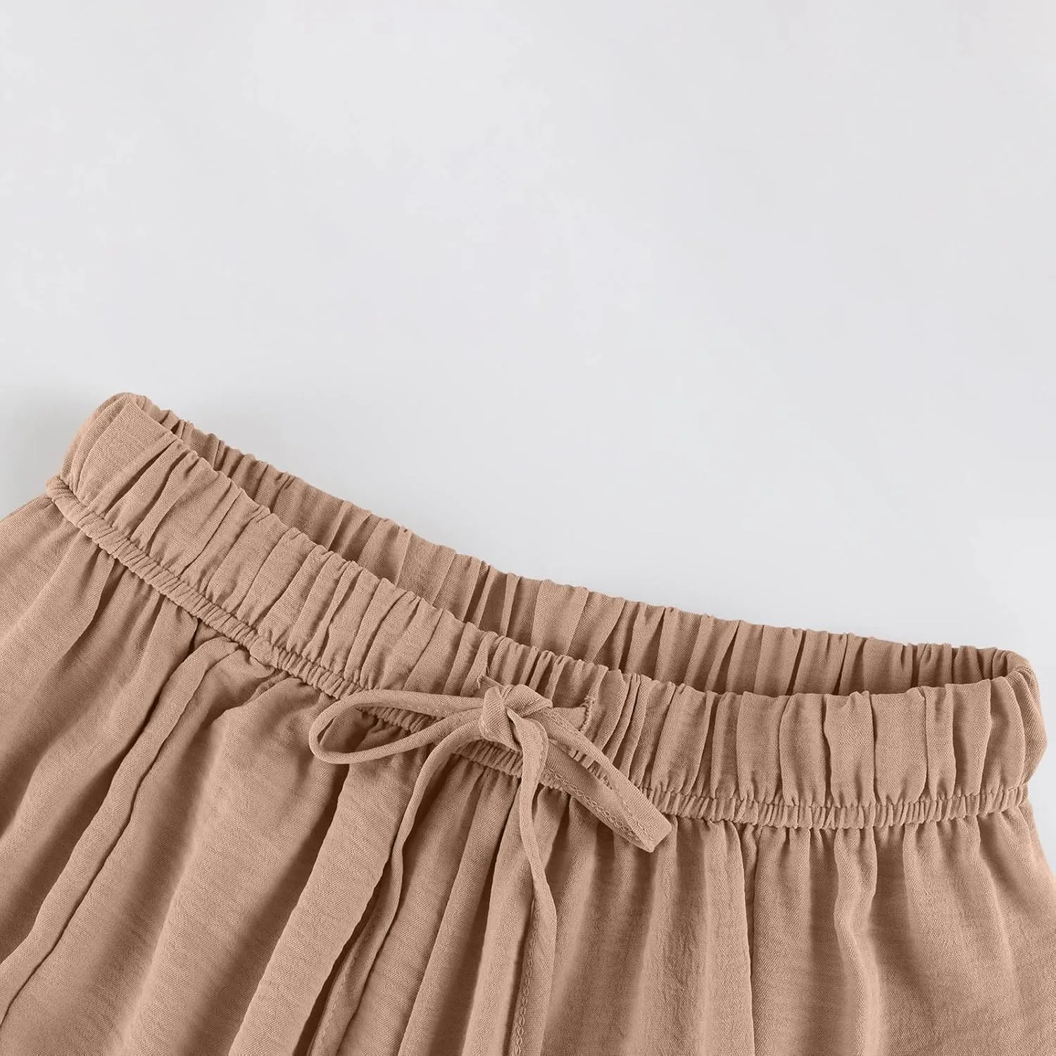 Linen Pants Women Casual Drawstring Cropped Barrel Palazzo Harem Pants Flowy Boho Beach Lounge Pants with Pockets