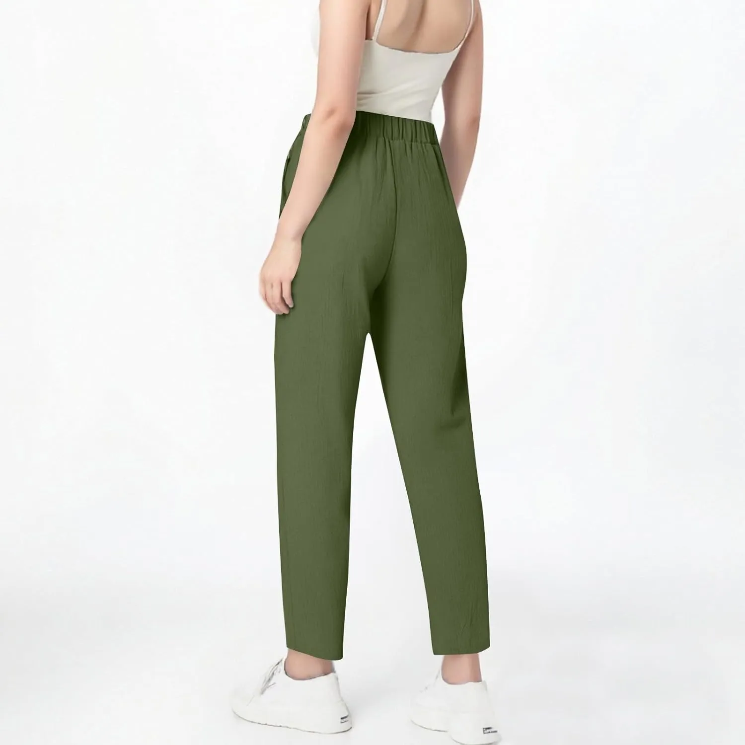 Linen Pants Women Lightweight Cotton Linend Summer Pants Casual Beach Elastic Waist Straight Trousers