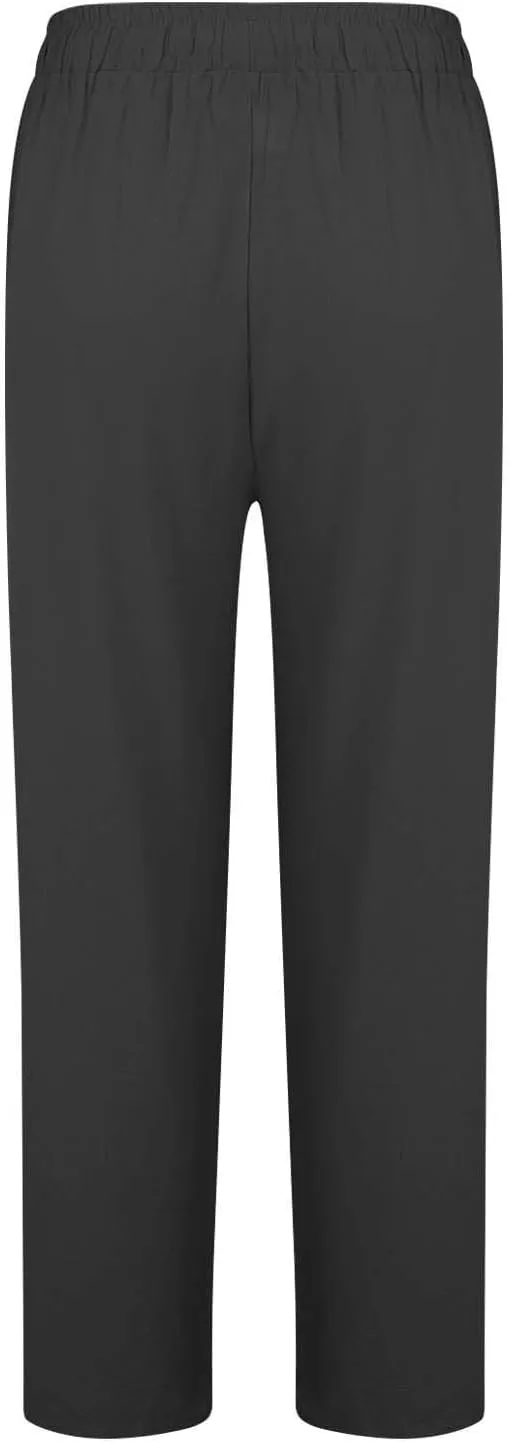 Linen Pants Women Tall Elastic High Waisted Pants for Women Cotton Womens Sweatpants with Pockets Straight Wide Leg
