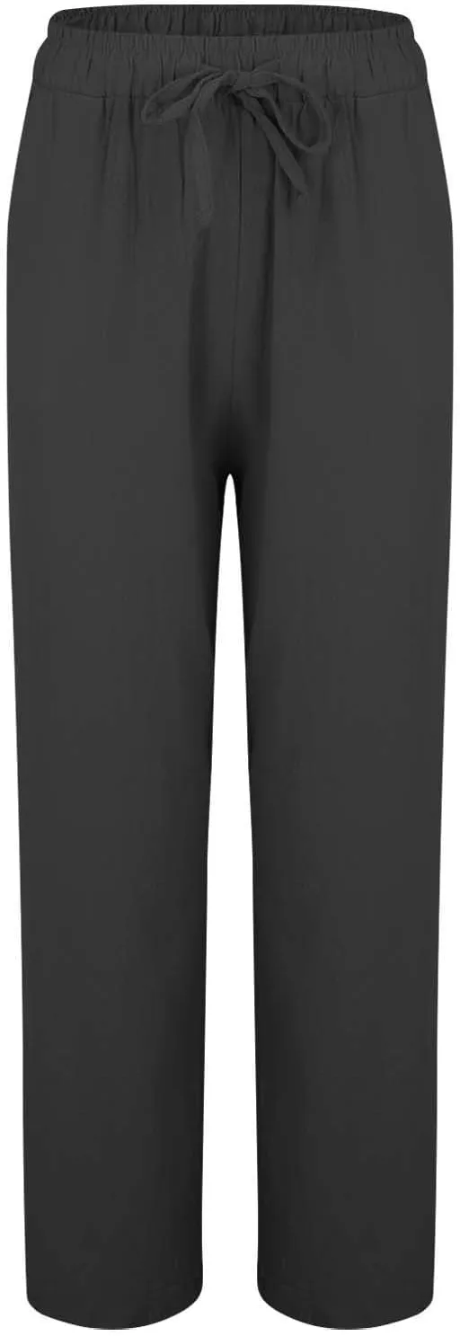 Linen Pants Women Tall Elastic High Waisted Pants for Women Cotton Womens Sweatpants with Pockets Straight Wide Leg