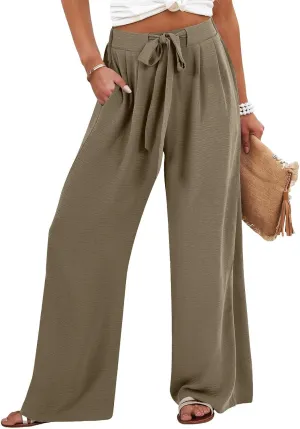 Linen Petite Pants for Women High Waisted Lounge, White Wide Leg Pants for Women Dressy Straight Leg Trousers