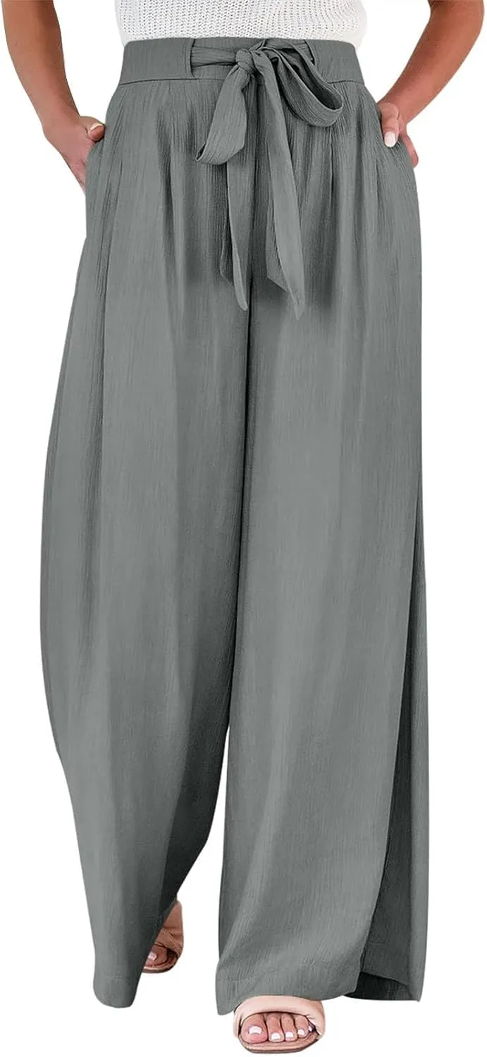 Linen Petite Pants for Women High Waisted Lounge, White Wide Leg Pants for Women Dressy Straight Leg Trousers