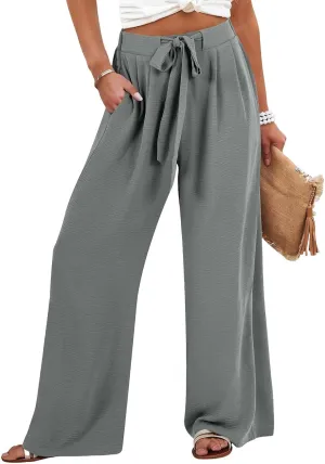 Linen Petite Pants for Women High Waisted Lounge, White Wide Leg Pants for Women Dressy Straight Leg Trousers