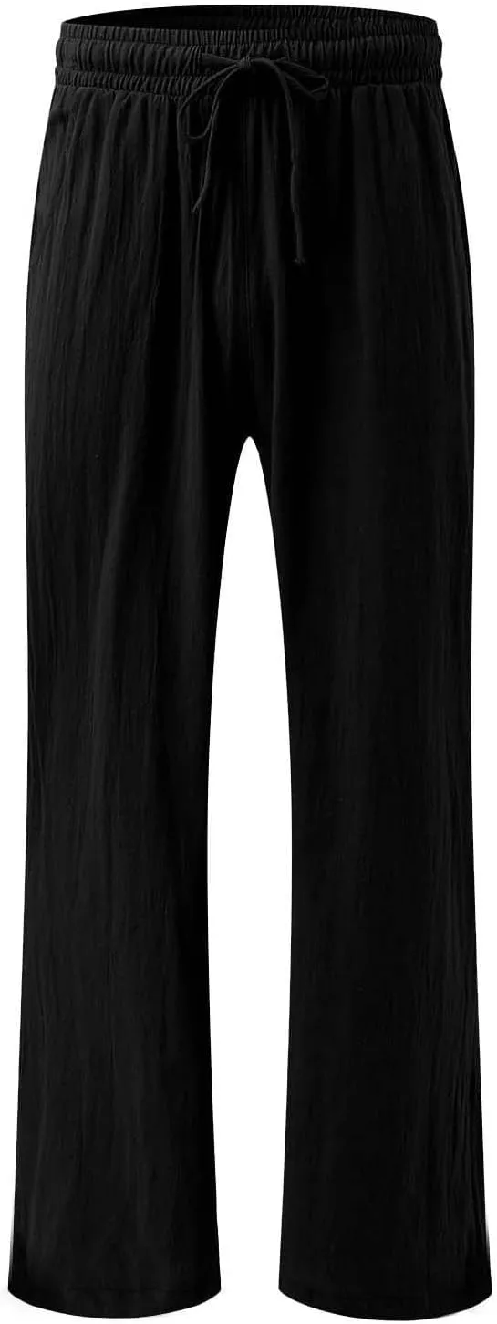 Linen Wide Leg Pants for Women Summer Casual High Waisted Palazzo Pants Boho Beach Vacation Trousers with Pockets