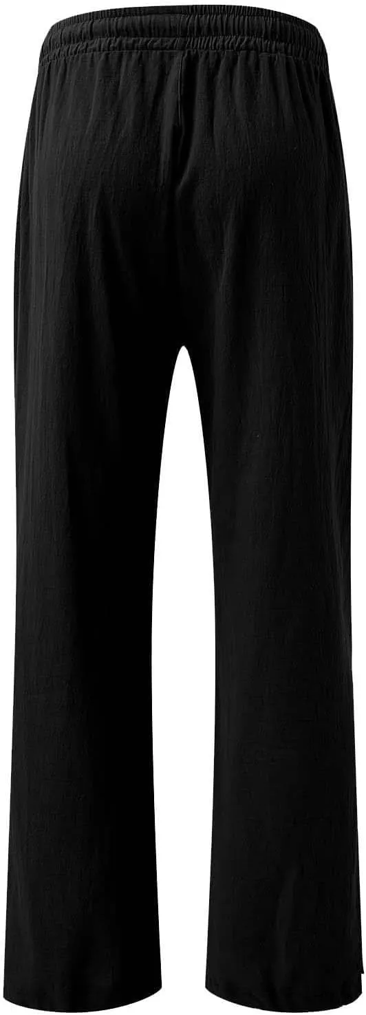 Linen Wide Leg Pants for Women Summer Casual High Waisted Palazzo Pants Boho Beach Vacation Trousers with Pockets