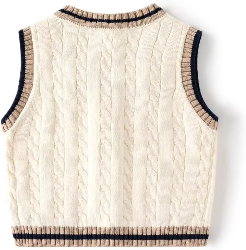 Little Boy Heart Striped Sweater Vest,Baby Girl Khaki Knit Waistcoat,Toddler Top