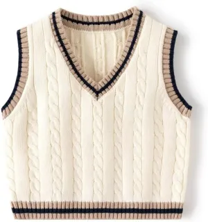 Little Boy Heart Striped Sweater Vest,Baby Girl Khaki Knit Waistcoat,Toddler Top