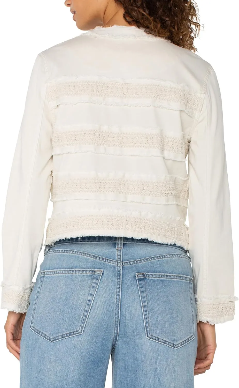 Liverpool Women's Collarless Jacket with Fray & Lace in Soft Touch Twill