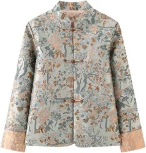 LIXINGHEITANG Chinese style heavy embroidered cotton coat for women autumn and winter button stand collar padded jacket