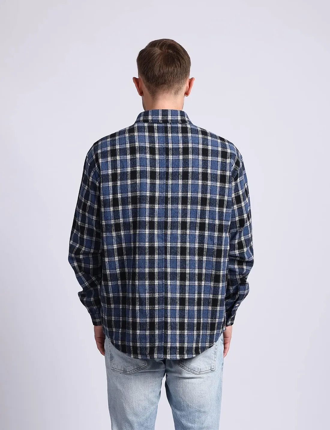 Locachy Men's Casual Cotton Plaid Shirts Long Sleeve Button-Down Flannel Overshirt Jacket