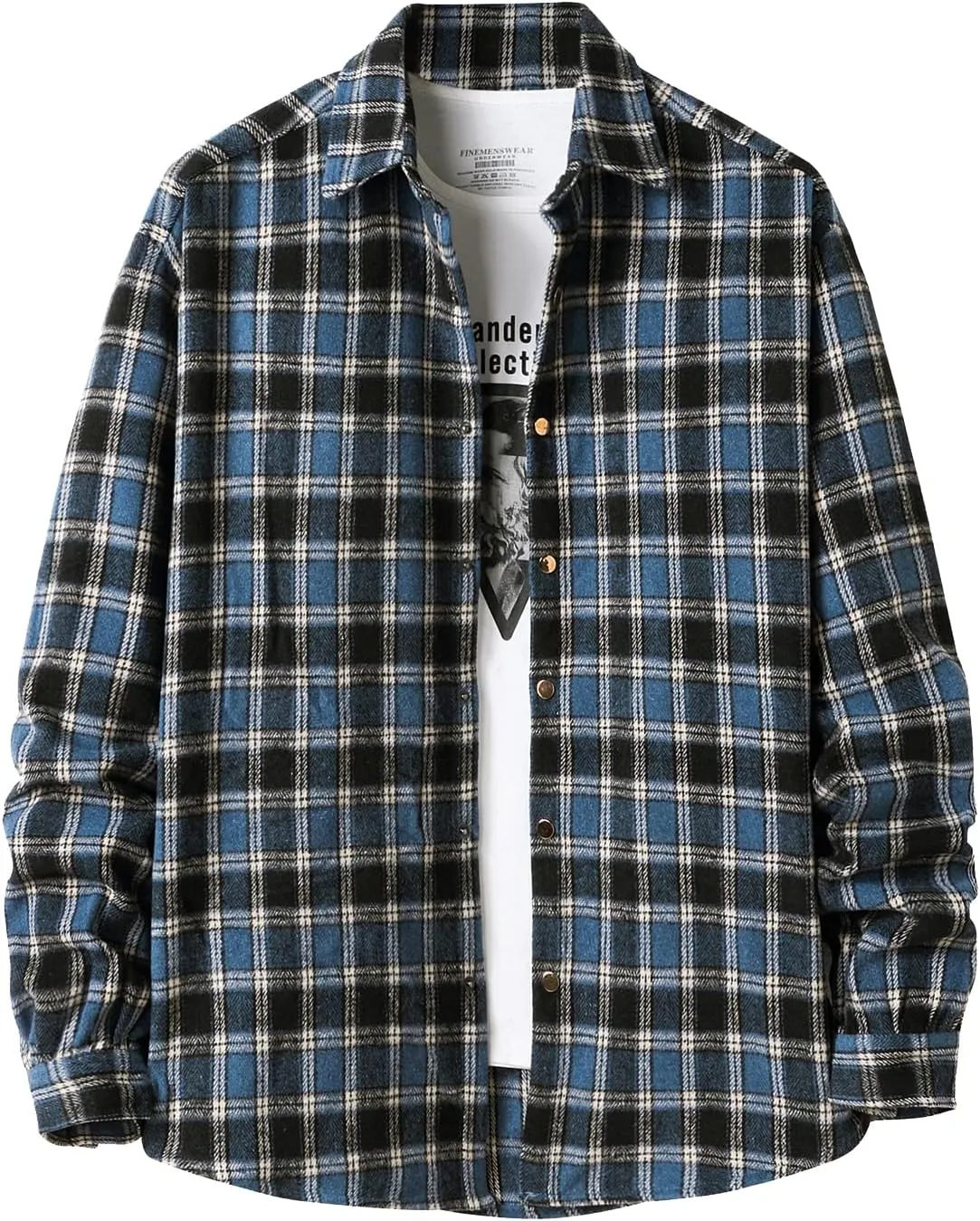 Locachy Men's Casual Cotton Plaid Shirts Long Sleeve Button-Down Flannel Overshirt Jacket