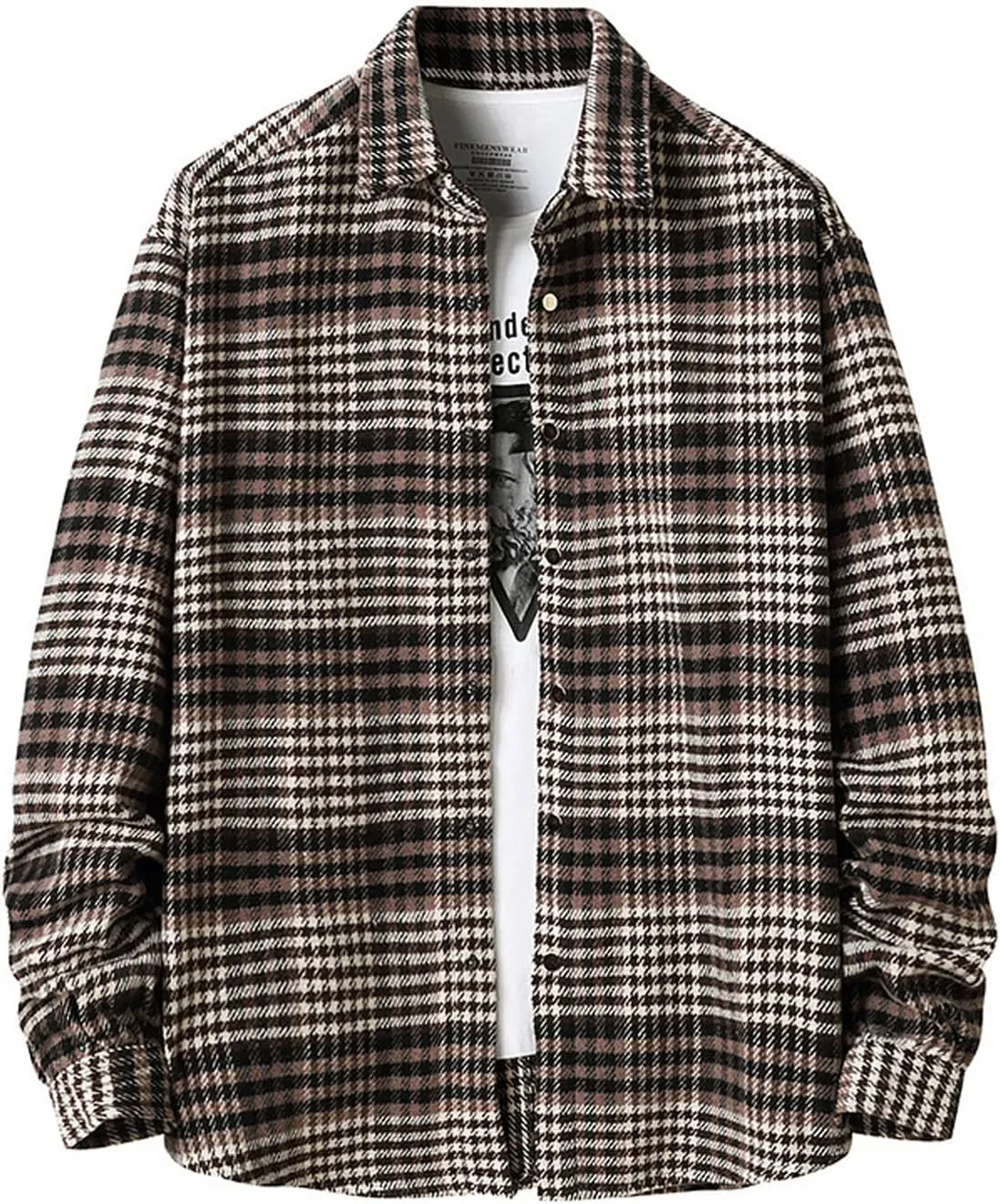 Locachy Men's Casual Cotton Plaid Shirts Long Sleeve Button-Down Flannel Overshirt Jacket