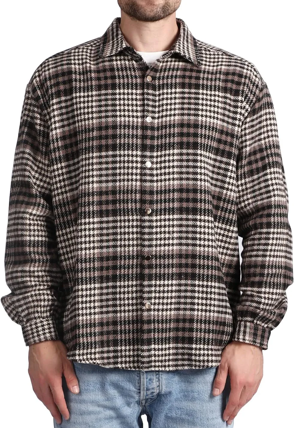 Locachy Men's Casual Cotton Plaid Shirts Long Sleeve Button-Down Flannel Overshirt Jacket