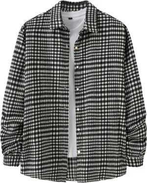 Locachy Men's Casual Cotton Plaid Shirts Long Sleeve Button-Down Flannel Overshirt Jacket