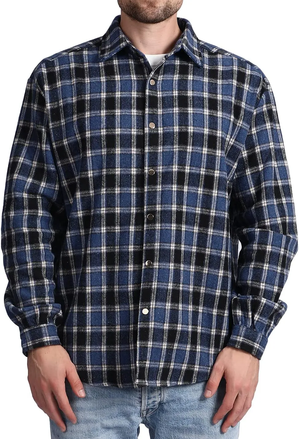 Locachy Men's Casual Cotton Plaid Shirts Long Sleeve Button-Down Flannel Overshirt Jacket