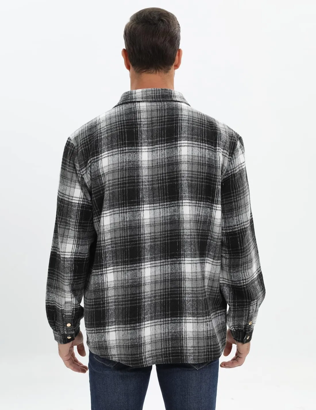 Locachy Men's Casual Cotton Plaid Shirts Long Sleeve Button-Down Flannel Overshirt Jacket