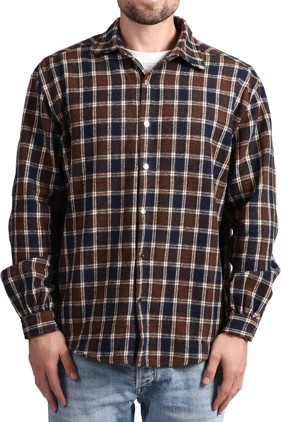 Locachy Men's Casual Cotton Plaid Shirts Long Sleeve Button-Down Flannel Overshirt Jacket