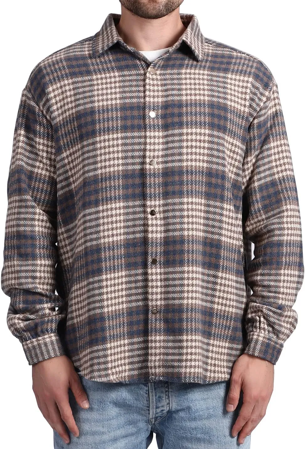 Locachy Men's Casual Cotton Plaid Shirts Long Sleeve Button-Down Flannel Overshirt Jacket