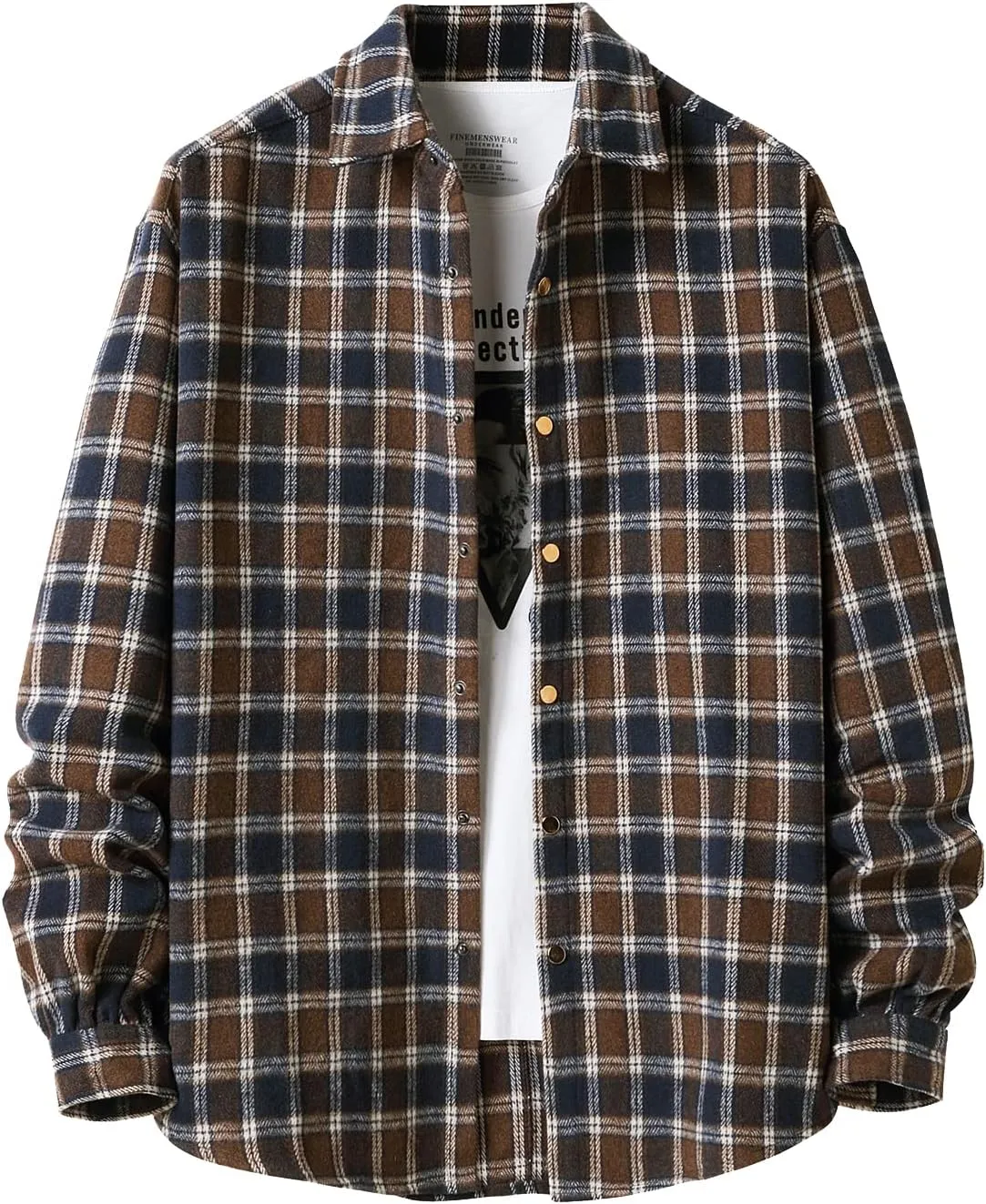 Locachy Men's Casual Cotton Plaid Shirts Long Sleeve Button-Down Flannel Overshirt Jacket