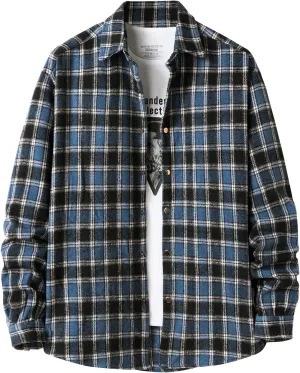 Locachy Men's Casual Cotton Plaid Shirts Long Sleeve Button-Down Flannel Overshirt Jacket