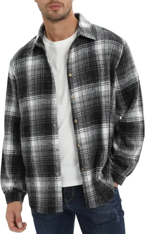 Locachy Men's Casual Cotton Plaid Shirts Long Sleeve Button-Down Flannel Overshirt Jacket