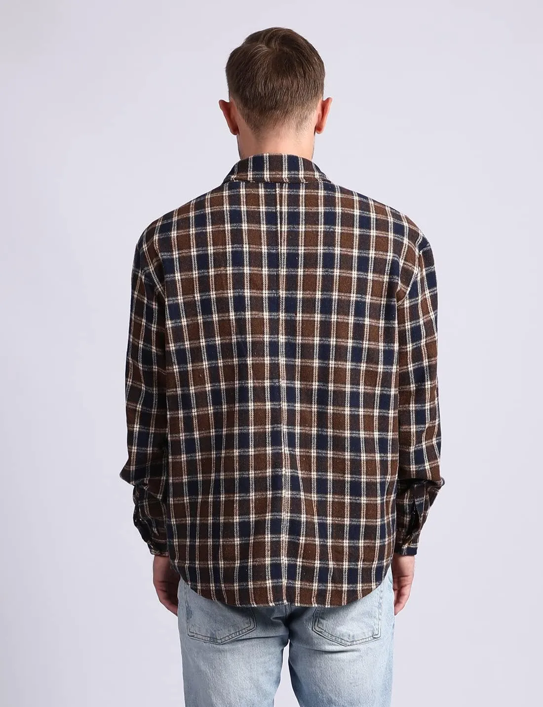 Locachy Men's Casual Cotton Plaid Shirts Long Sleeve Button-Down Flannel Overshirt Jacket